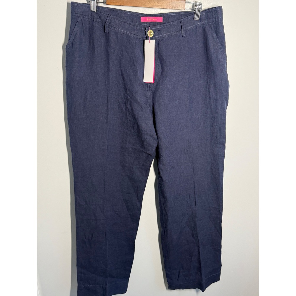 Lilly Pulitzer Breeta Linen Trouser Pants True Navy Blue 14 013056 New